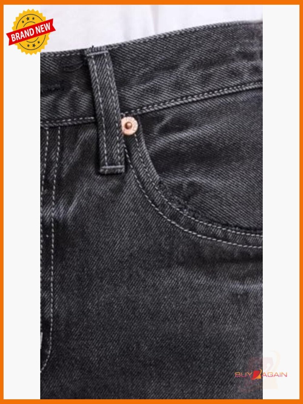 Mid Rise Straight Leg Denim Jeans, Non-Stretch, True to Size Fit - Picture 6 of 6